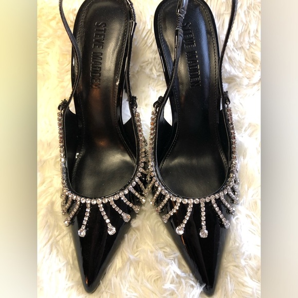 Steve Madden Black Slingback Heels with Rhinestone Detailing - Picture 7 of 16